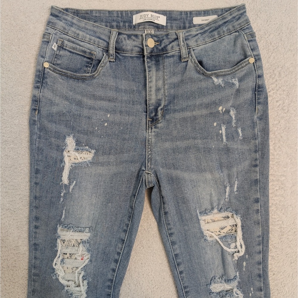 Judy Blue Skinny Fit Stretch Comfort Denim Jeans Womens 11/30 Light Wash Lace
